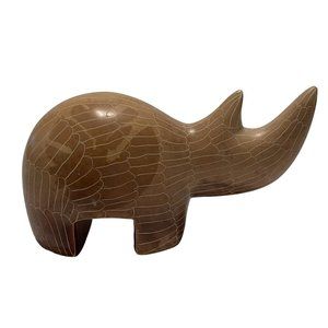Stone Rhino Figurine Tusk Up Boho Home Decor Safari